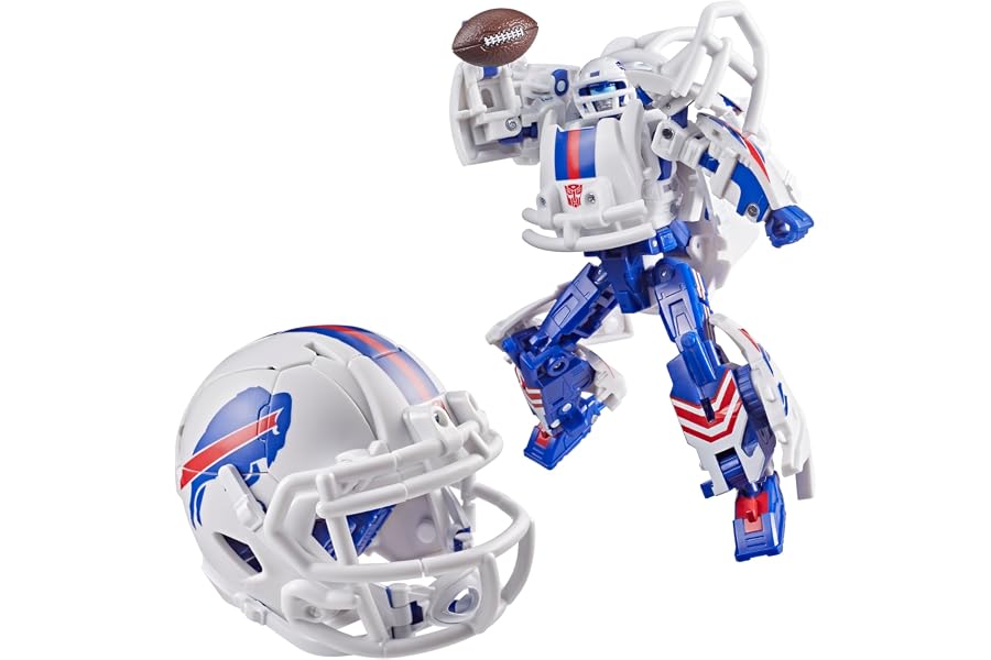 Transformers NFL Buffalo Bills Blizz-Herd, 5.5-Inch Robot Action Figure Changes to Helmet, Collectible Football Toys, 8+