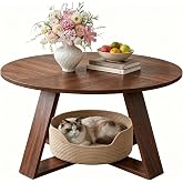 HAIOOU Round Coffee Table for Living Room with Open Storage -Walnut Wood | 31.5" Mid Century Modern Circle Center Accent Table with Sturdy Cross Base for Small Space, Office, Apartment Rustic Brown