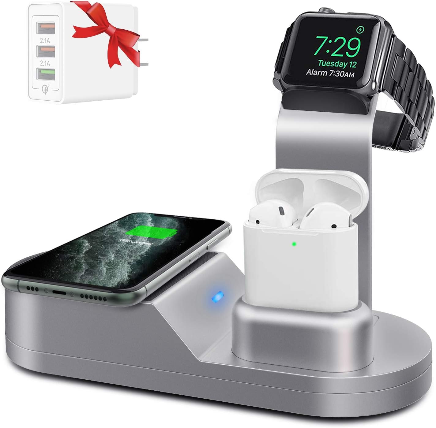 Yestan Wireless Charger for Apple Watch Stand Compatible with iPhone 11 11 pro 11 pro max X XS XR Xs and Apple Watch Series 5 4 3 2 1 Airpods and Airpods Pro with Wireless Charging case - Space Gray