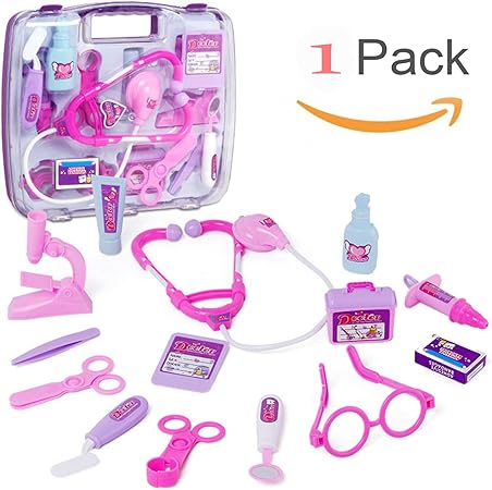 Amazon お医者さんセット ミニドクター おもちゃ ケース付 プレゼント お医者さんごっこ遊び 光る響く聴診器 口腔鏡 耳鏡 体温計 知育 おもちゃ 社会性 言語力 想像力育ち お医者さん おもちゃ