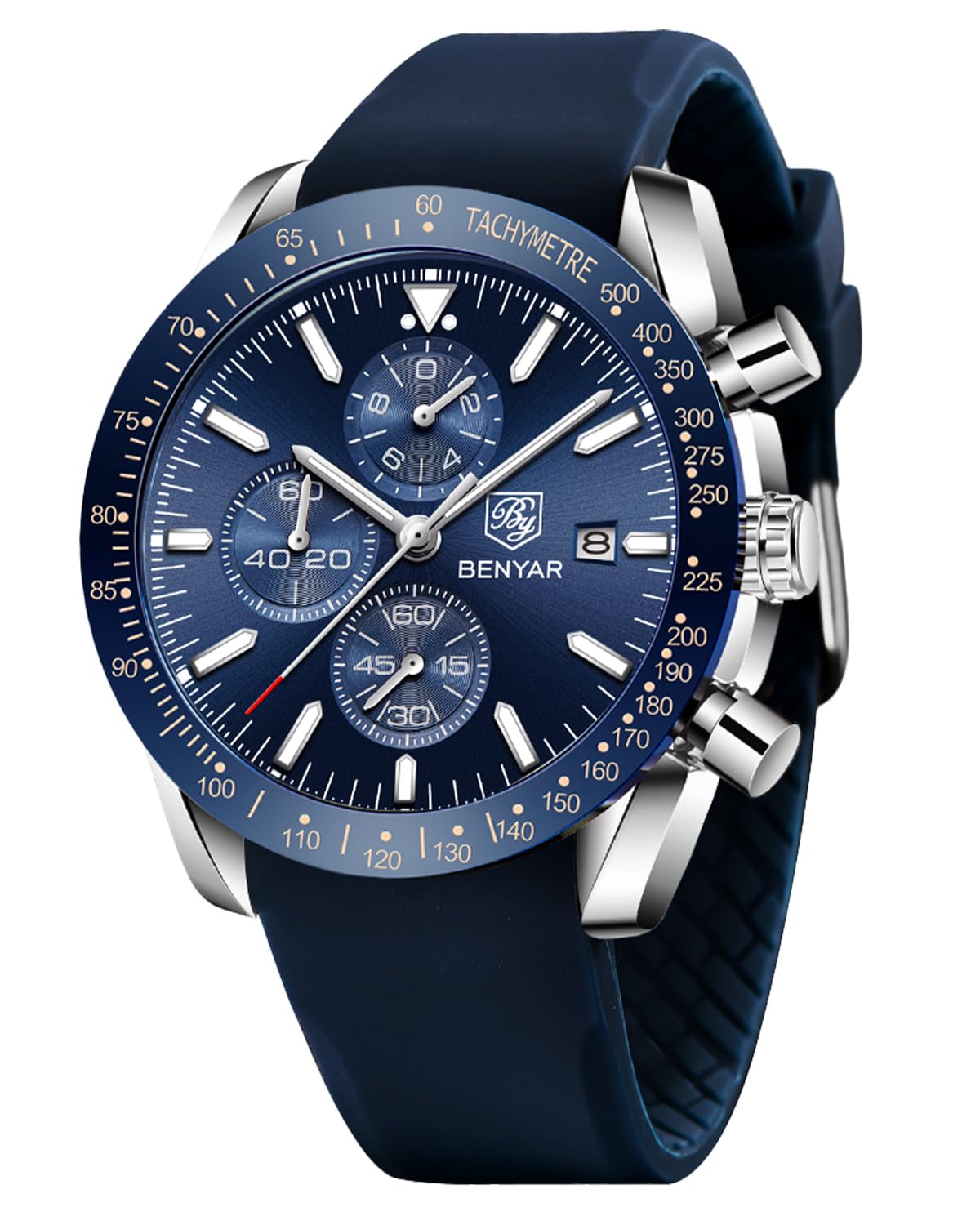 BENYAR Watch for Men Analog Quartz Chronograph Waterproof Luminous Designer Mens Wrist Watches Business Work Sport Casual Dress Watch with Silicone Strap Elegant Gifts for Men