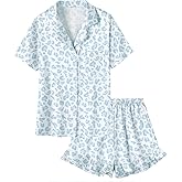 Umeyda Girls & Women Satin Pajamas Set Button Down 2 Piece Silk Pjs Shorts Set Ruffle Sleepwear, 5 Years-Women L