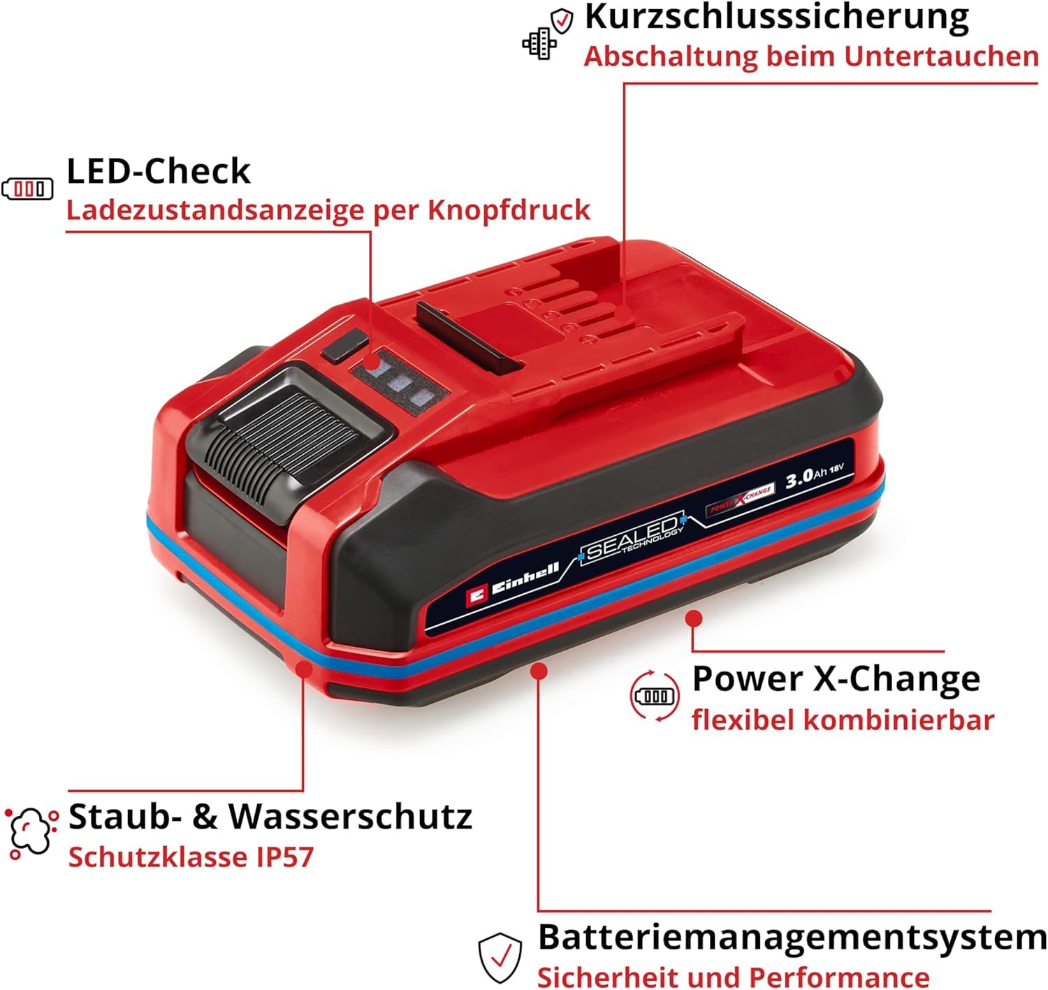 Original Einhell 18V 3,0 Ah Sealed Power X-Change Plus (18 V Akku, Wasser- & staubgeschützt, Schutzklasse IP57, universell verwendbar für alle PXC-Geräte, ohne Ladegerät) 4