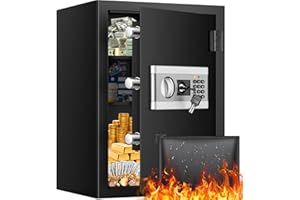 GHJGAGE 2.5 Cubic Fire Proof Safe Boxes for Home with Inner Fireproof Lock Cabinet, Safe Box Fireproof Waterproof with Keypad and Key, Digital Home Security Safe Box for Firearm Important Documents Valuables