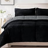 MERITLIFE Fluffy Sherpa King Size Bedding Comforter Sets King Comforter Set-3 Pieces Bed in a Bag Black Soft Comforter and Pillowcase Luxury Warm Bedding Set for Winter
