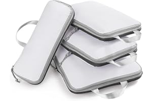 OlarHike 4 Set Compression Packing Cubes for Suitcases,Travel Essentials, Lightweight Luggage Travel Organizer Bags, Expandable Travel Cubes for Carry-on Suitcases (White)