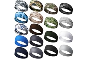 Wavyknot 18 Pcs Sports Sweatbands for Men Women Camo Headbands Workout Non Slip Headbands Breathable Head Band Fitness Stretchy Unisex Hairband for Yoga Running Cycling Ball