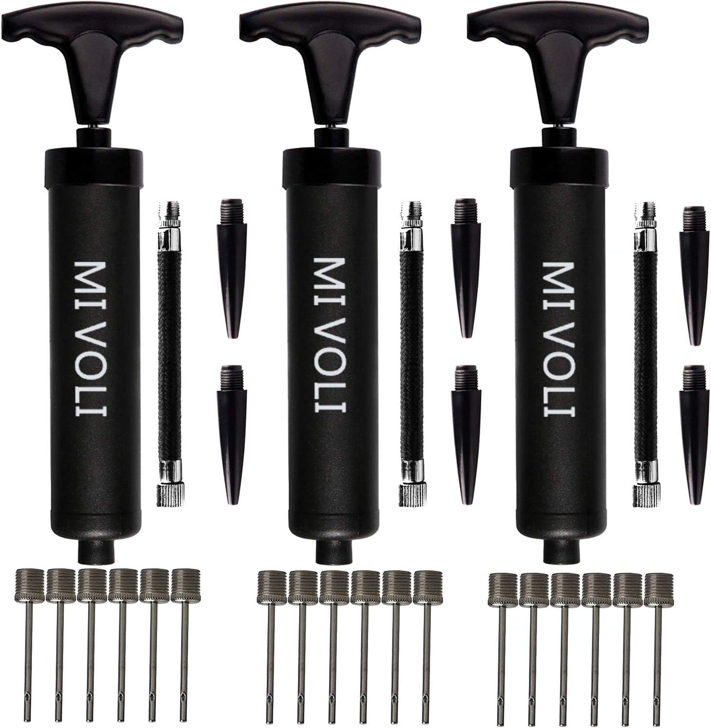 MIVOLI Portable Hand Air Ball Pump with Needle, Nozzle, Extension Hose for Soccer Football Basketball Exercise Sports Ball Water Polo Rugby Balloon Swim Inflatables