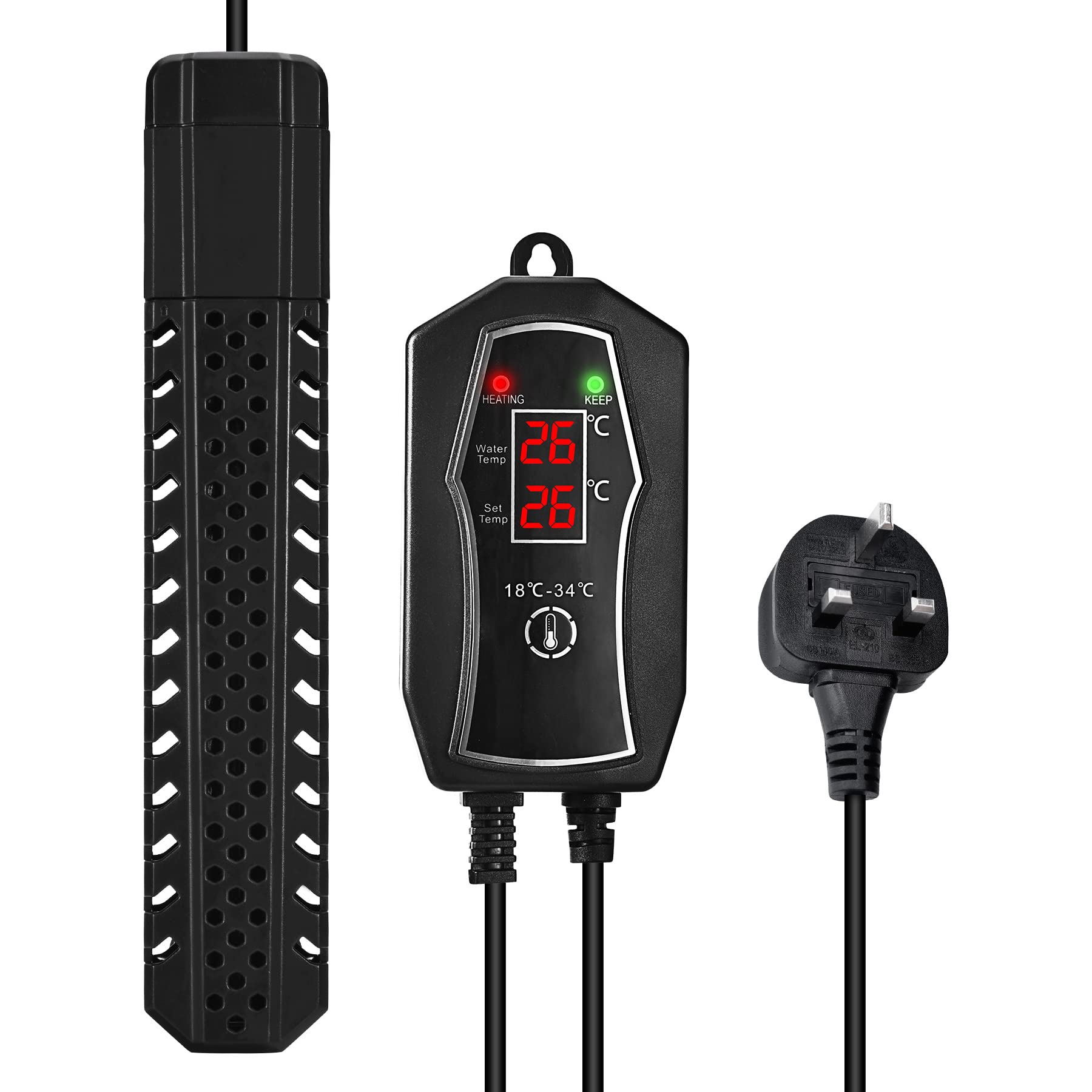 Aquarium Heater 200/300/500W with External Temperature Controller, Submersible Fish Tank Heater with Large LED Digital Dual Displays, Tank Heater Keep Stable Temp for Tropical Fish Betta Turtle, 300W