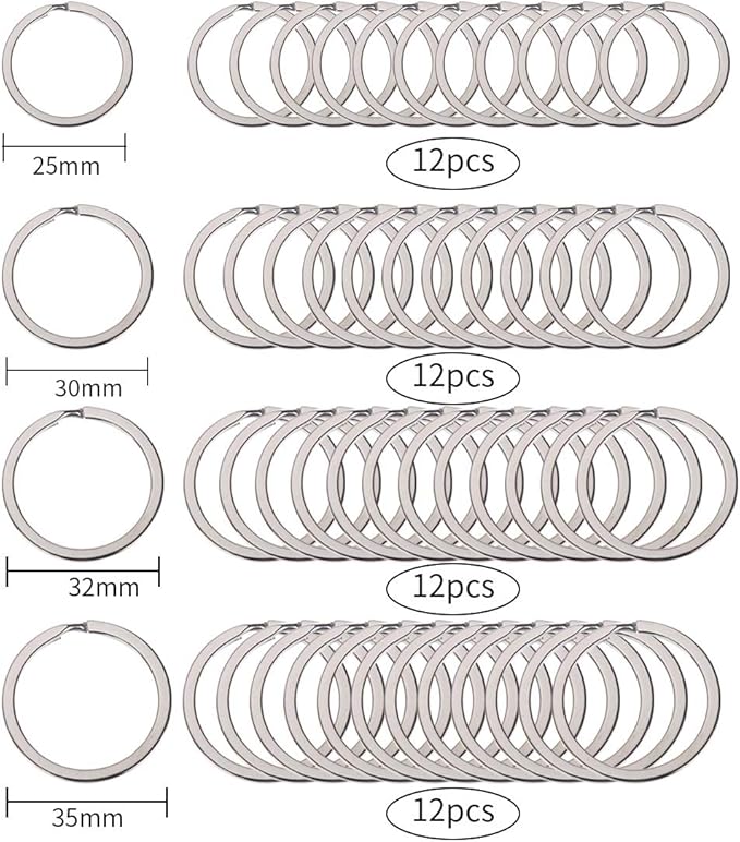 Flat Key Ring 48 PCS 4 Sizes Nickel Plated Metal Clip Connector Keychain Rings