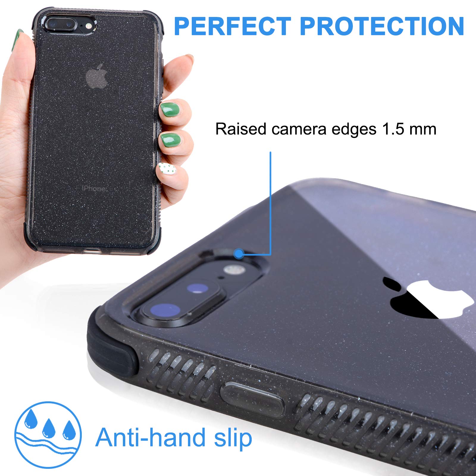 Voilamart iPhone 7 Plus Case, iPhone 8 Plus Case Bling Shiny Cute Pattern Design Sparkle Glitter Anti-Slick/Protective Case for iPhone 7/8 Plus 5.5 Inch, Black