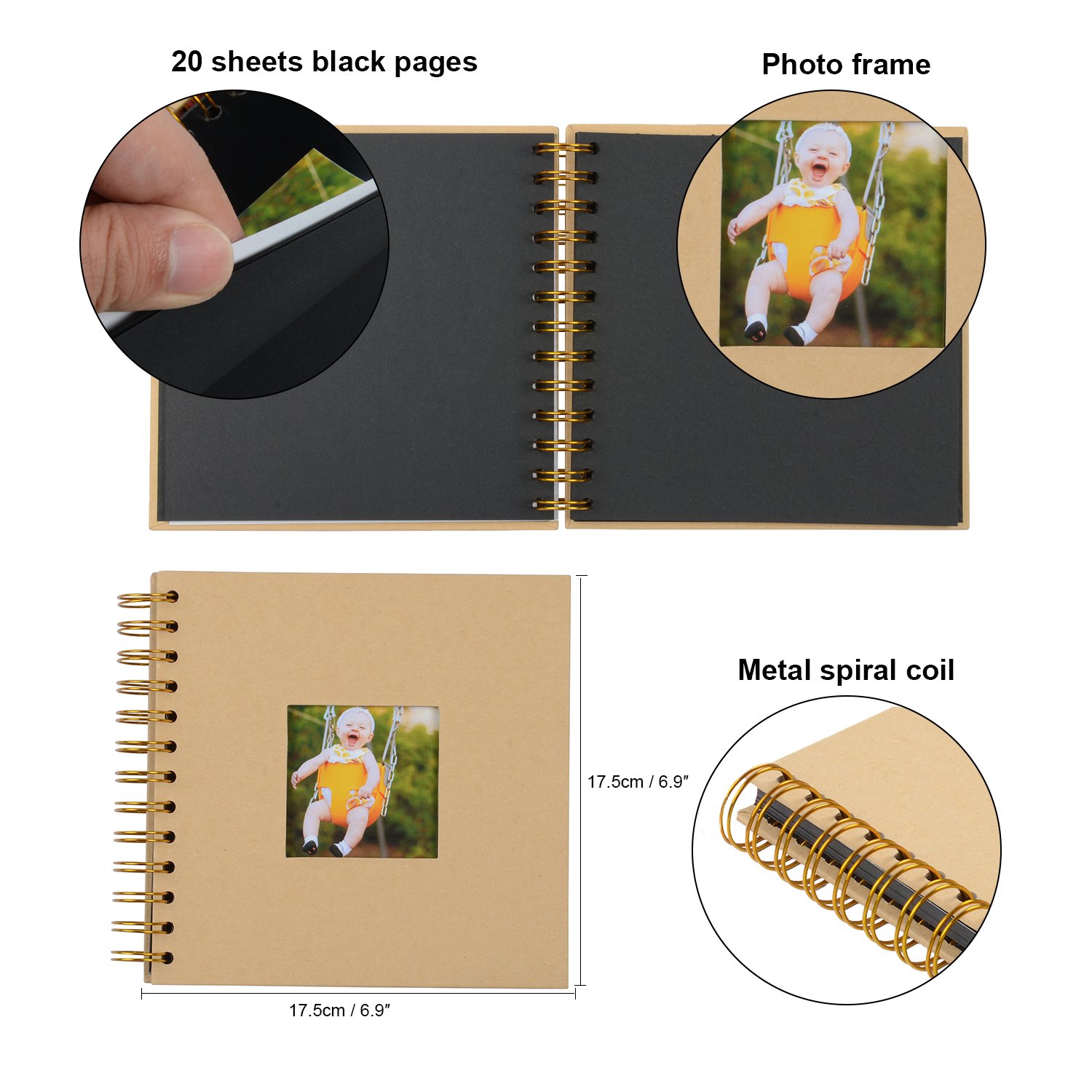 Scrapbook Photo Album with Black Paper Pages,DIY Scrapbook Album for Wedding Guest Book Or Anniversary Baby Family Memory Gift. (Baby Album)