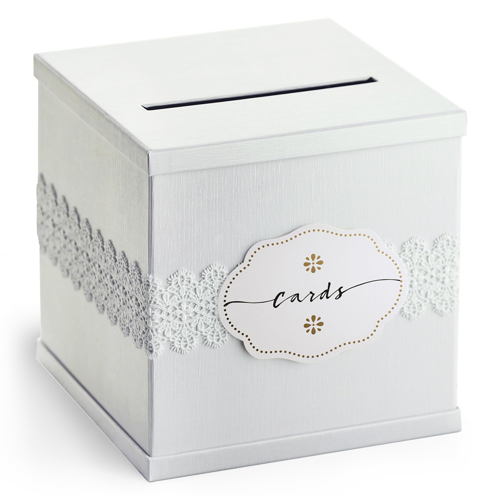 Photo 1 of White Wedding Card Box Large 10” Envelope Holder with Slot, Elegant Gift Card Box for Party, Graduation, Birthday, Quinceanera, Sweet 16, Funeral Reception, Baby & Bridal Shower, Baptism, Money Basket