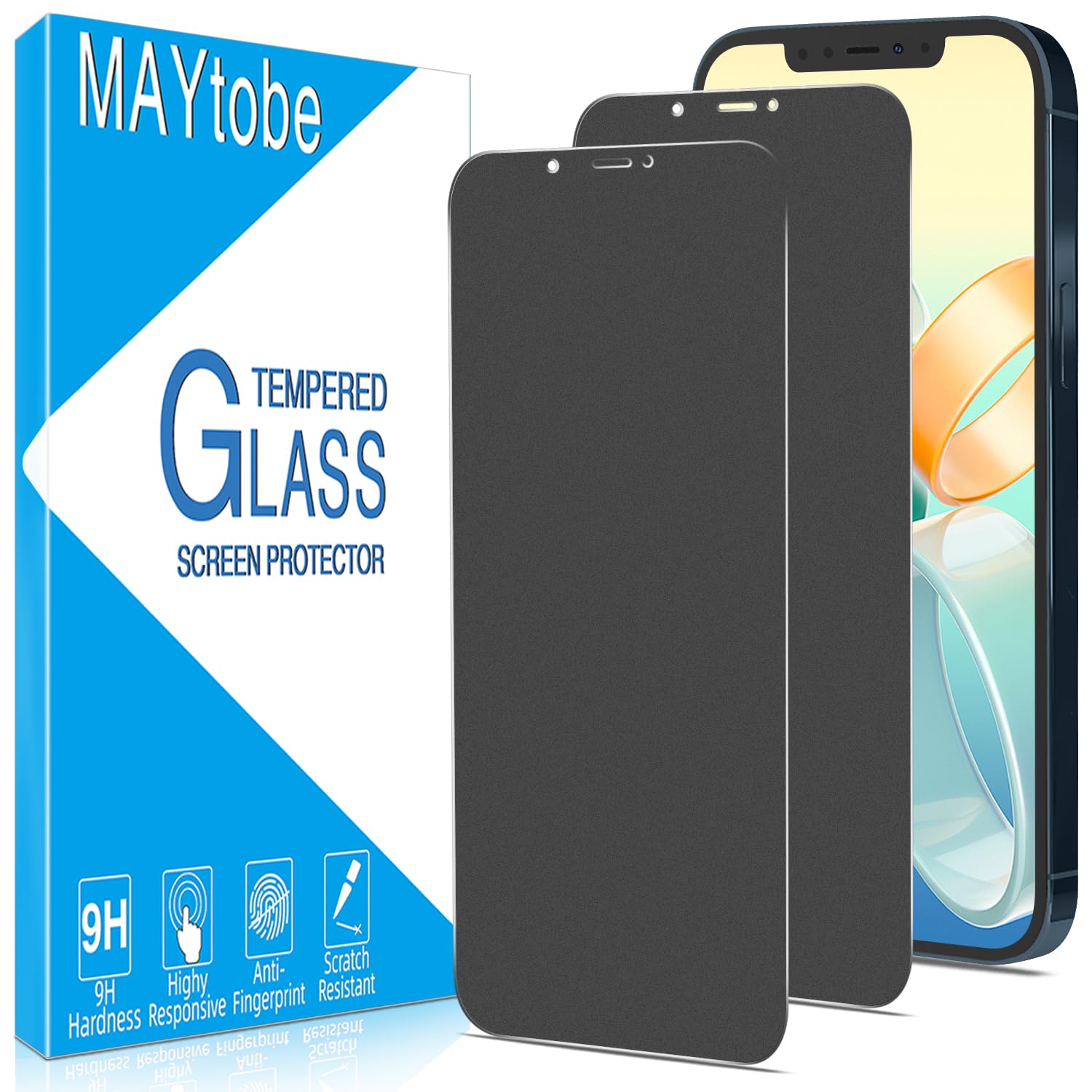 MAYtobe [2 Pack] Matte Privacy Screen Protector For iPhone 12 Pro Max, Anti Spy Tempered Glass, 9H Hardness, Case Friendly, Anti Scratch, Touch Sensitive
