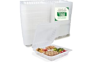Value Plus [9''x9''x3" - 3 Compartment 150 Count] Clear Plastic Clamshell Containers, Vented Heavy Hinged Take Out Containers