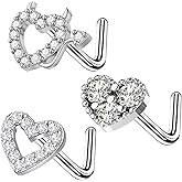 VERAMI 20G Nose Rings 316L Heart Nose Studs Surgical Steel CZ L-Shaped Nose Piercing Jewelry