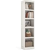 LINSY HOME 5-Shelf Bookcase, Narrow Bookshelves Floor Standing Display Storage Shelves 68 in Tall Bookcase Home Decor Furniture for Home Office, Living Room, Bed Room - White Oak