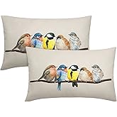 aportt Oil Painted Bird Lumbar Pillow Covers 12X20 Inch Rustic Birds Tree Branches Rectangular Cases Wildlife Spring Summer Oblong Throw Pillows Set of 2 Home Decor For Room Couch Bed Sofa Outdoor