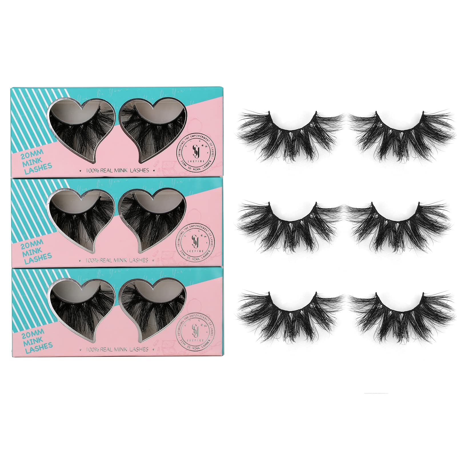 Photo 1 of SY SHUYING 20mm Mink Lashes 3D Real Mink Eyelashes Fluffy Dramatic False Eyelashes 6D Long Thick Soft Reusable Full Volume Strip Eye Lashes (3 Pairs, Honey)