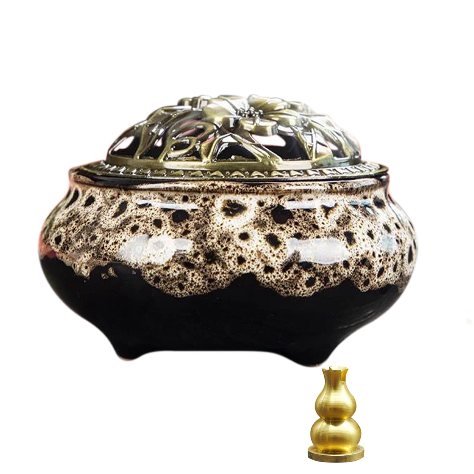 Ceramic Incense Burner， Cone Incense Holder, Ceramic Censer Suitable For Incense Cones/Coils/Sticks,Metal Incense Holder+Fireproof Cotton Inside.