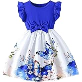 WDIRARA Toddler Girl's Butterfly Ruffle Cap Sleeve A Line Dress Birthday Party Bow Flared Dresses