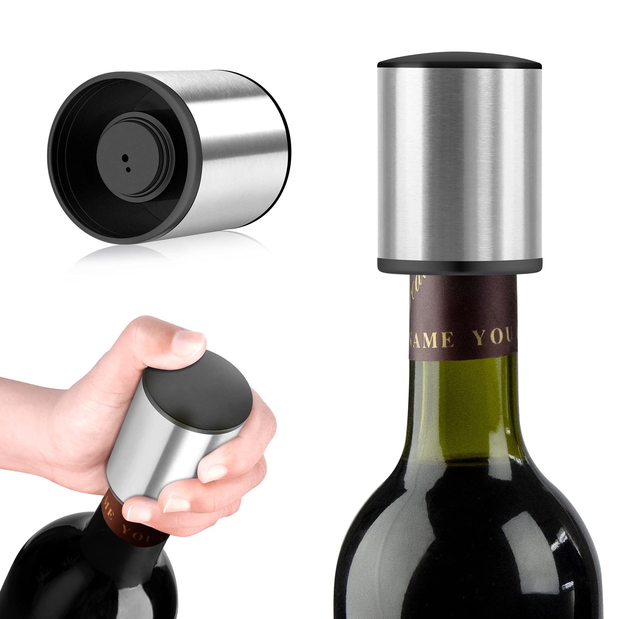 HOOMIL Wine Stopper, [Keep Fresh for 7-Day] Stainless Steel Wine Bottle Stopper with Sealed Silicone Vacuum Wine Stopper for Wine Bottle - Silver
