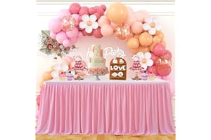 Albassa Polyester Table Skirt for Rectangle Tables Wrinkle Resistant Pleated Ruffle Table Cloth for Banquet, Wedding, Baby Shower, Display Gift Dining Table (Pink, 6ft, 72in(L) X30in(H))