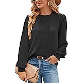 Aifer Womens Frill Mock Neck Puff Long Sleeve Blouses Dressy Pleated Front Work Shirts Business Casual Spring Tops