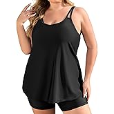 FOREYOND Plus Size 2 Piece Swimsuit for Women Tankini Bathing Suits Flowy Swim Tops with Boy Shorts 1XL-5XL