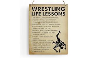 BELLOWDEER Wrestling Life Lessons Wood Sign Inspirational Wrestling Wall Decor Art, Motivational Wrestling Quotes Wall Art Decor Signs for Home Office Bedroom Decoration, Senior Team Gifts, 8x10 Inches