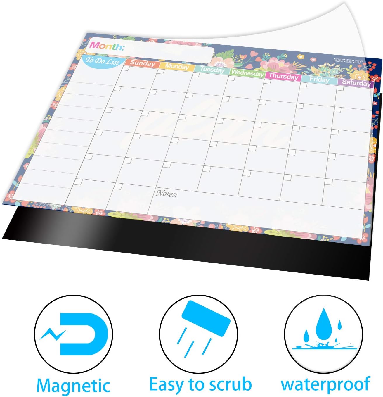 OUNENO Floral Magnetic Dry Erase Calendar to Do List for Refrigerator, 17.5 x 12 inches Large Magnet Reminder White Board for Kitchen Fridge Wall : Office Products