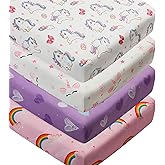 4 Pack Soft Baby Girl Crib Sheets for Standard Crib Mattress Unicron Rainbow Heart Cute Neutral Polyester Unisex Fitted Crib Sheets Set for Baby Girls