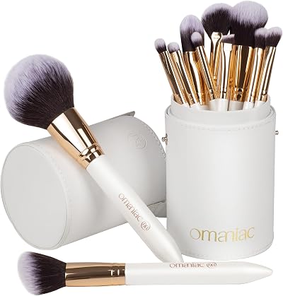 OMANIAC Professional 12Pcs Makeup Brush Set with Pearl Handles & Case