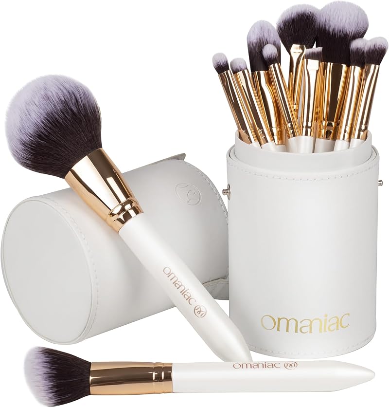 OMANIAC Professional 12Pcs Makeup Brush Set with Pearl Handles & Case