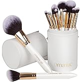 OMANIAC Makeup Brush Set Professional, 12 Pearlescent Wood Handle Makeup Brushes, Premium Cruelty-Free Synthetic Fiber Hair, Travel Make up Brushes Set with Case (White).