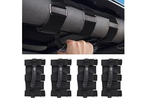 FASIUCHOI 4 Pack Grab Handles for Jeep Wrangler CJ YJ TJ LJ JK JKU JL JLU & Gladiator JT (1955–Present) – Roll Bar Handles with Upgraded Metal Buckles & Reinforced Stitching, Easy Install Front & Rear