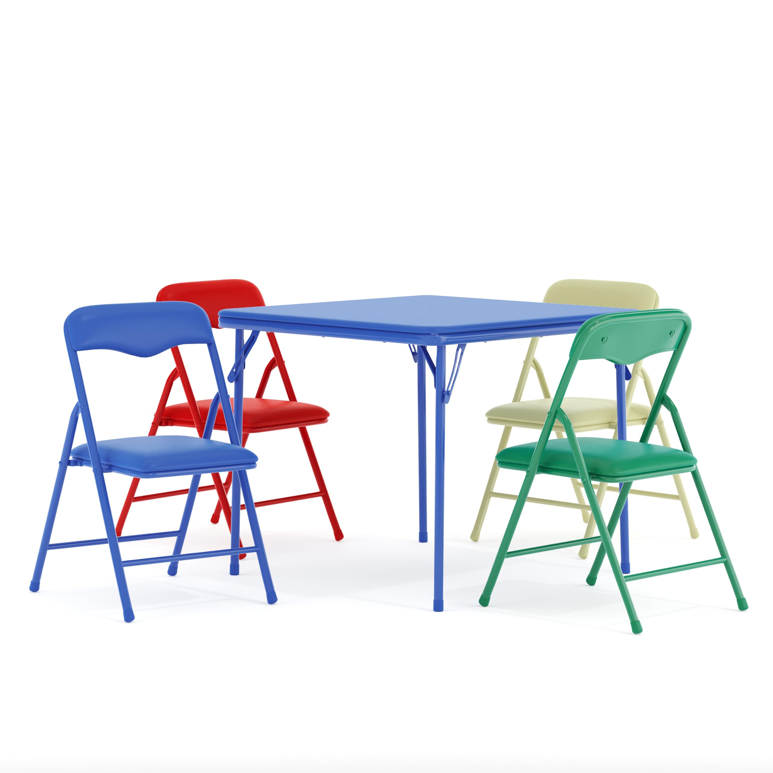 Photo 1 of Flash Furniture Mindy Kids 5-Piece set Folding Square Table and Chairs Set for Daycare and Classrooms, Children's Activity Table and Chairs Set, Multicolor