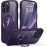 GolbinBox for iPhone 16 Pro Case for Women,[Compatible with Magsafe][360° Spin Magnetic Stand][Cute Wave Edge][Military-Grade Protection] Translucent Matte Phone Case for iPhone 16 Pro, Dark Purple