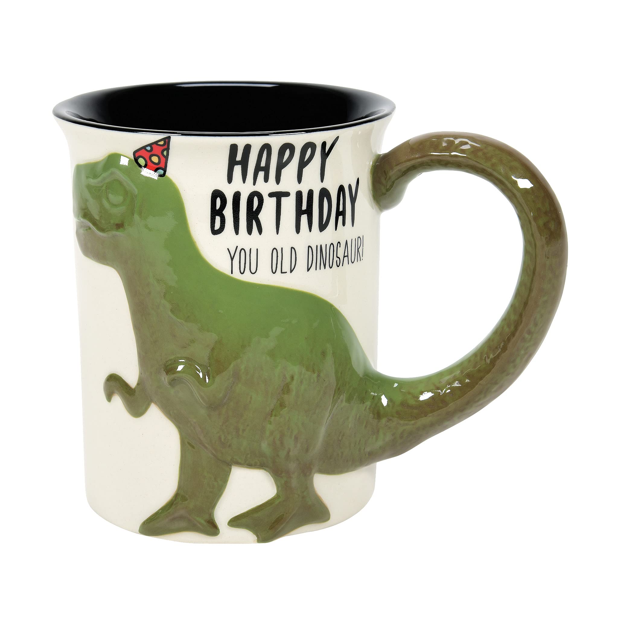 Enesco Our Name is Mud Happy Birthday Old Dinosaur T-Rex Sculpted Coffee Mug, 16oz Multicolor Novelty Gift