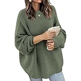 Wkior Women's Casual Sweater Loose Crewneck Knit Long Sleeve Solid Chunky Fall Pullover Sweaters Jumper Tops