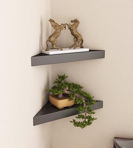 Home Sparkle Corner Wall Shelfs Triangular Shaped Corner Wall Shelves For Living Room Office And Bedroom Set Of 2 Black Amazon In Home Kitchen