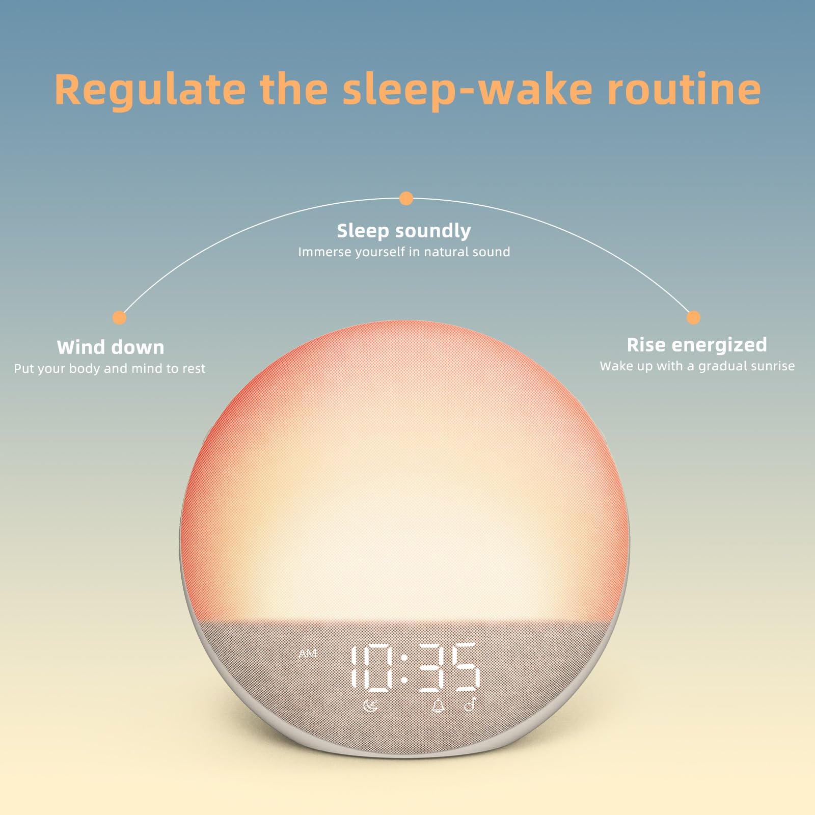 Sunrise Alarm Clock White Noise Machine: Natural Wake Up Light - Dimmable Clock with Bluetooth Speaker for Bedroom - 25 Sleep Sounds for Baby Adults Kids Putty