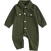 Karuedoo Newborn Baby Boy Girl Clothes Corduroy Long Sleeve Button Up Romper Jumpsuit Collared Bodysuit Fall Winter Outfit