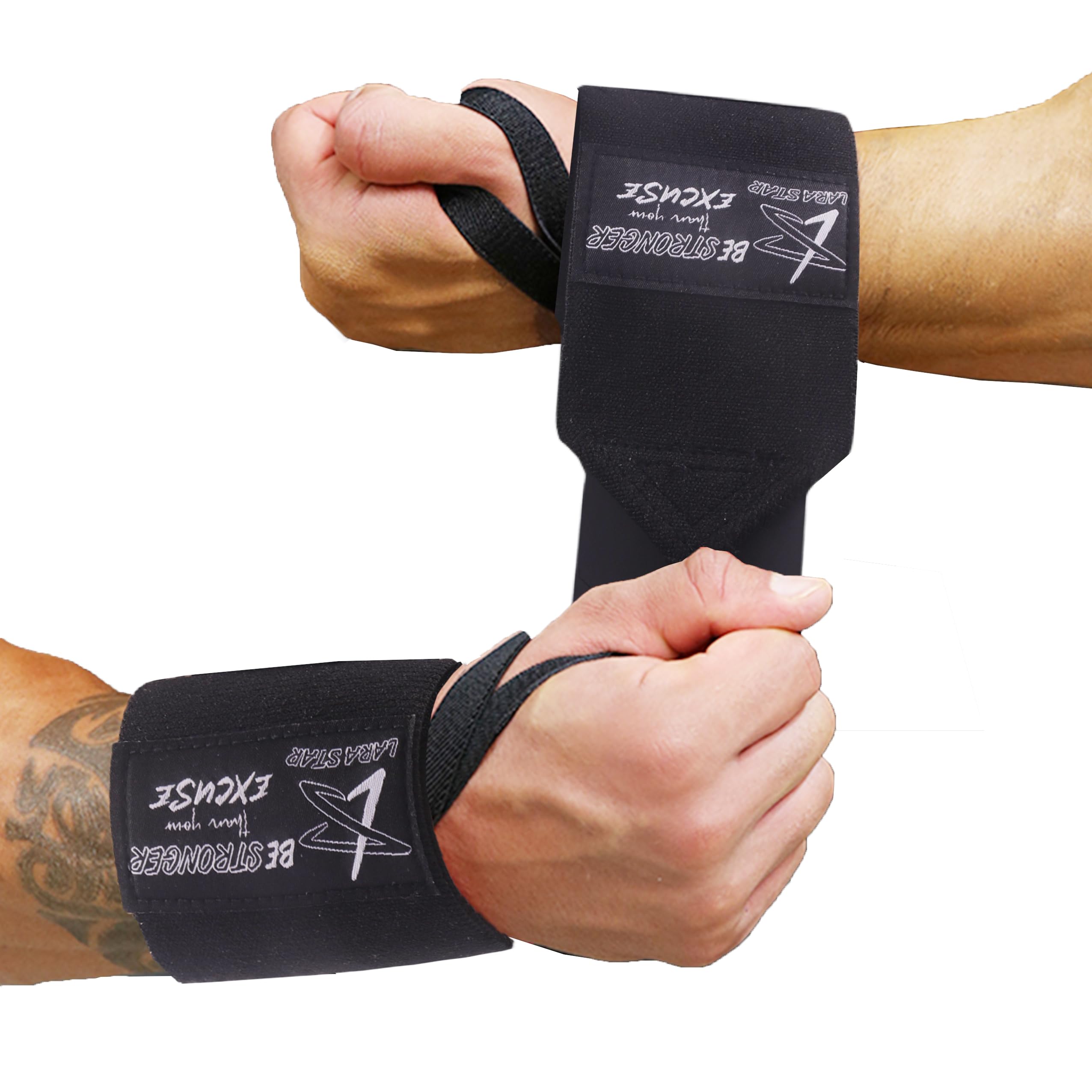 LARA STAR Wrist Wraps for Weightlifting and Strength Training, Heavy Duty with Thumb Loop, 22", Professional Grade