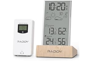Raddy V5 Wireless Weather Station, Indoor Outdoor Thermometer & Hygrometer, Battery Powered Temperature Humidity Monitor, 5.0