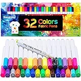 Fabric Markers Pen, 32 Colors Permanent Fabric Paint Pens Art Markers Set - Fine Tip, Child Safe & Non- Toxic for Canvas, Bag