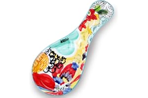 GDCZ Colorful Hand Painted Spoon Rest - Ceramic Large Spoon Holder for Kitchen Counter Stove Top, Dishwasher Safe, Multicolor (2 Pack)