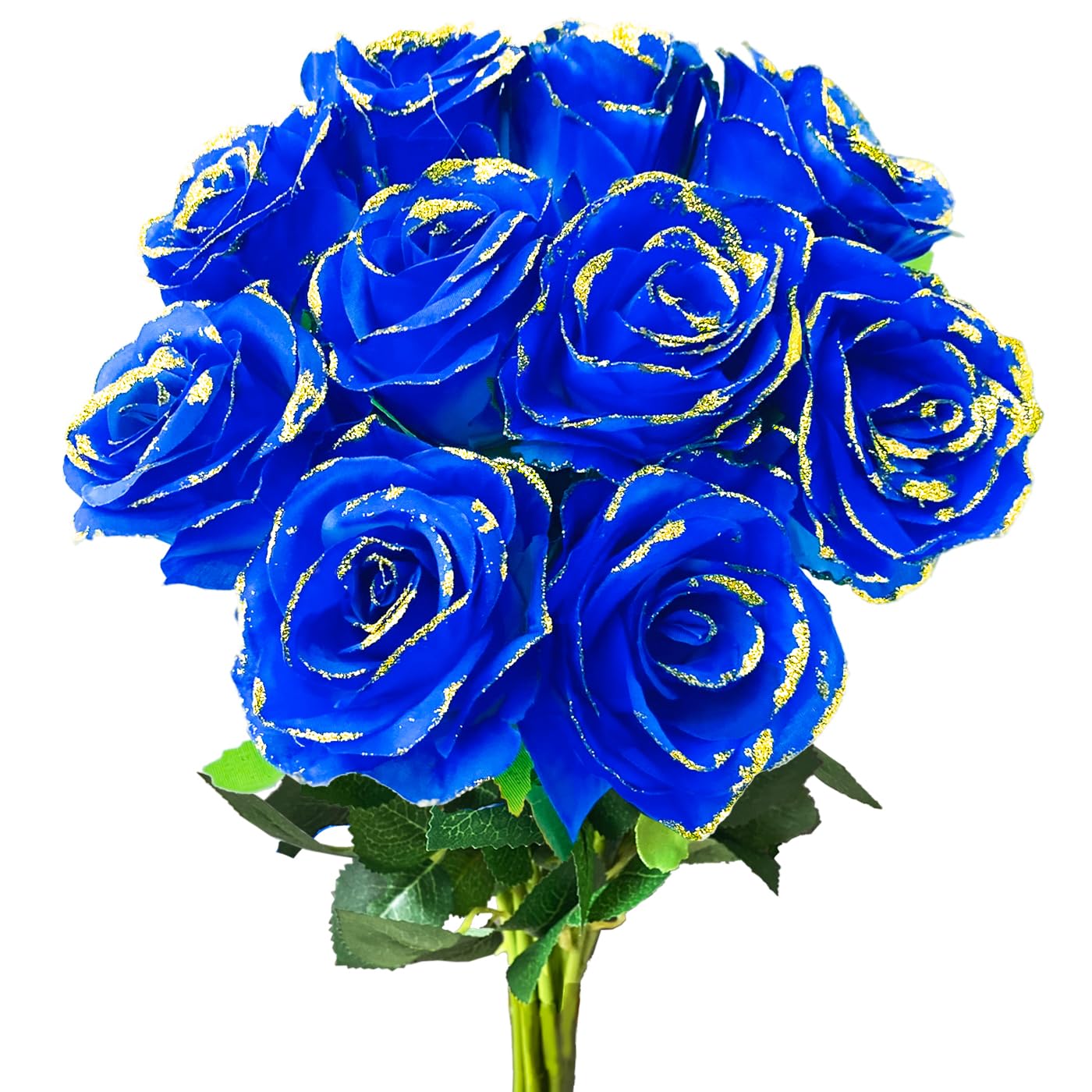 Photo 1 of Lokediren Artificial Glitter Roses, 10 PCS Fake Roses Flowers with Long Stems Realistic Faux Blue Rose Bouquets for Valentine's Day Gifts, Mothers Day Flowers Decoration for Home Wedding Party