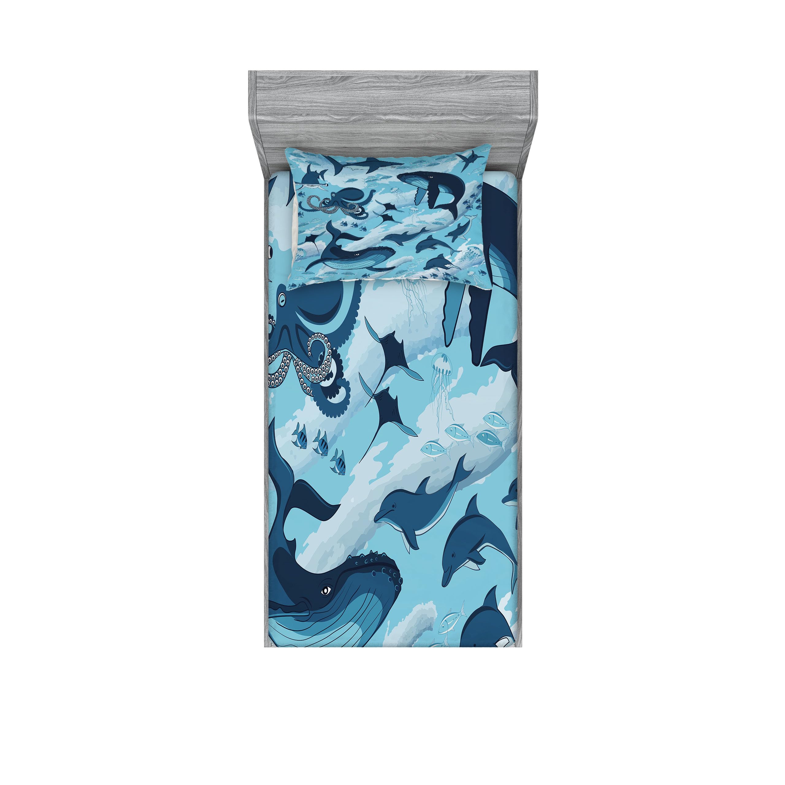 Ambesonne Shark Fitted Sheet & Pillow Sham