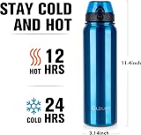 OLDLEY 1L Stainless Steel Water Bottle with 3 Lids Vacuum Insulated Blue view 3